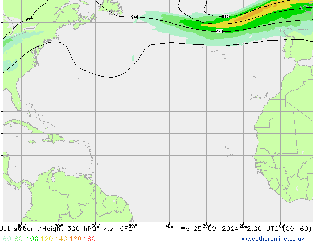 Jet stream/Height 300 hPa GFS We 25.09.2024 12 UTC