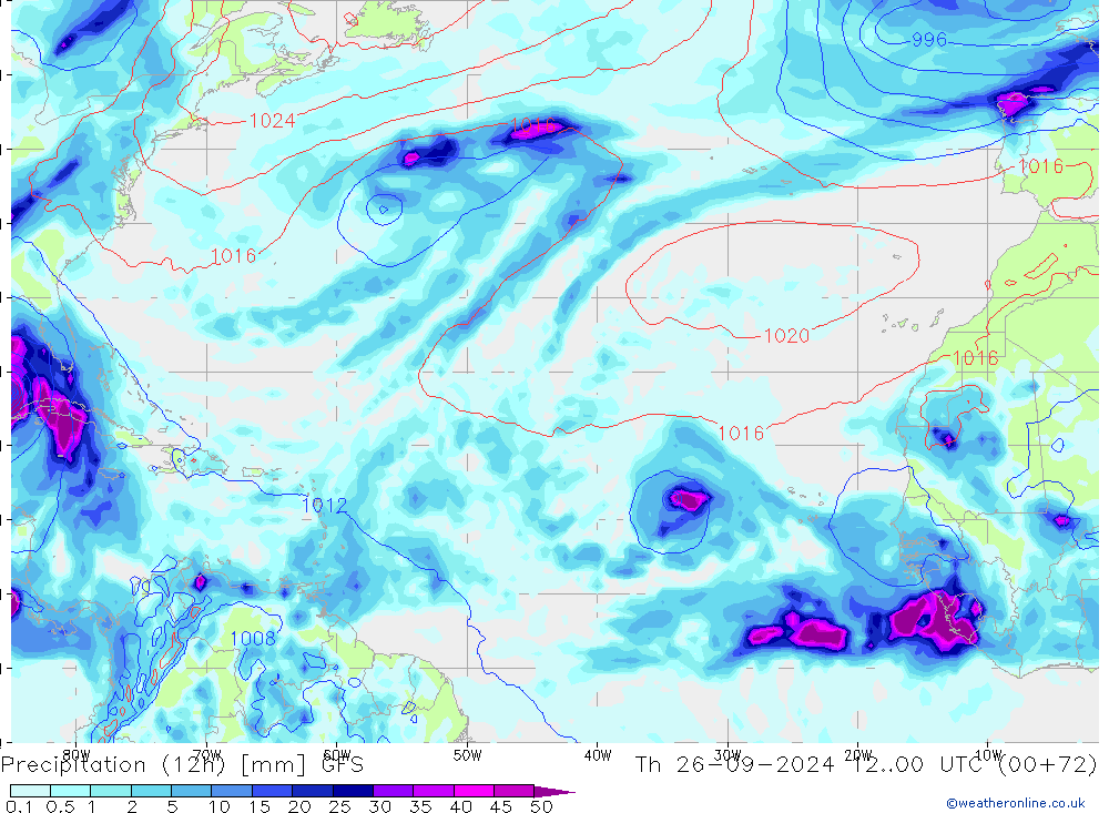 Precipitazione (12h) GFS gio 26.09.2024 00 UTC