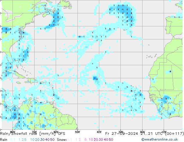 Rain/Snowfall rate GFS Fr 27.09.2024 21 UTC