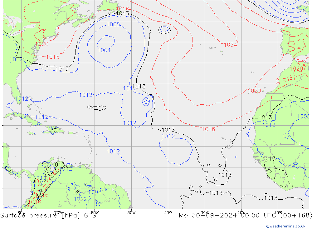 Surface pressure GFS Mo 30.09.2024 00 UTC