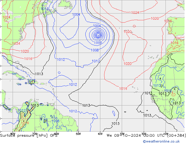 pressão do solo GFS Qua 09.10.2024 00 UTC