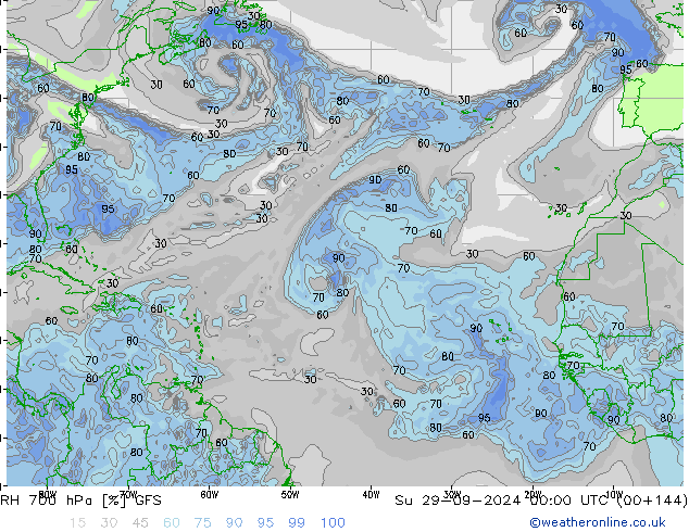 RH 700 hPa GFS nie. 29.09.2024 00 UTC