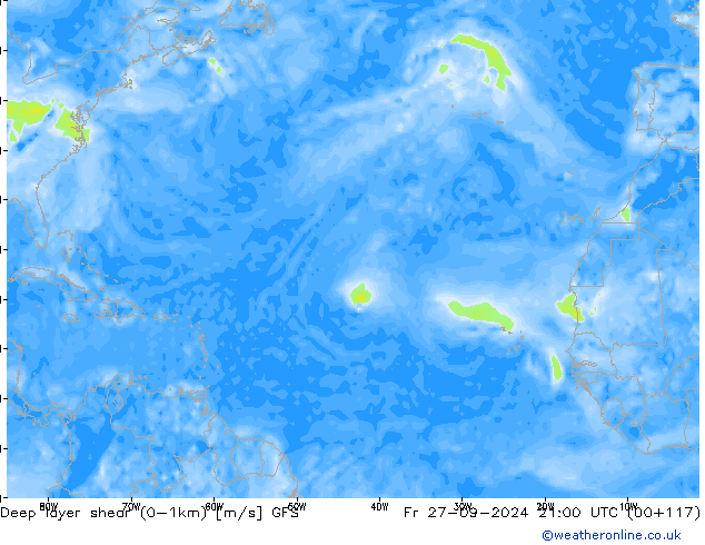 Deep layer shear (0-1km) GFS Fr 27.09.2024 21 UTC