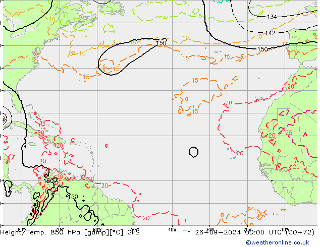 Geop./Temp. 850 hPa GFS jue 26.09.2024 00 UTC