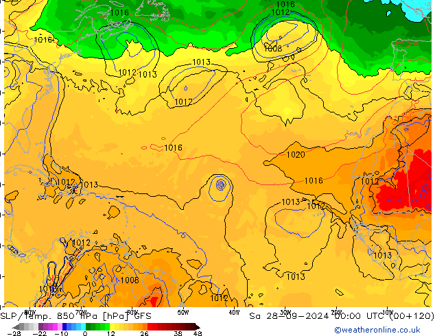 SLP/Temp. 850 hPa GFS Sa 28.09.2024 00 UTC