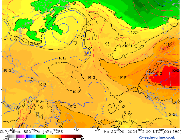 850 hPa Yer Bas./Sıc GFS Pzt 30.09.2024 12 UTC