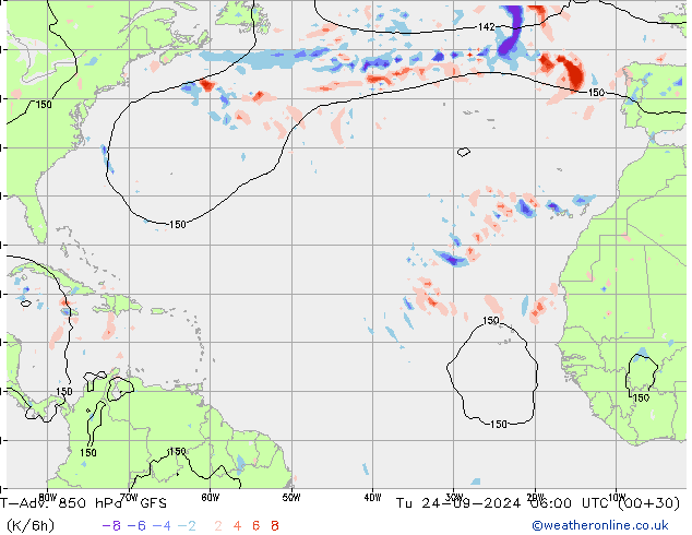 T-Adv. 850 hPa GFS  24.09.2024 06 UTC