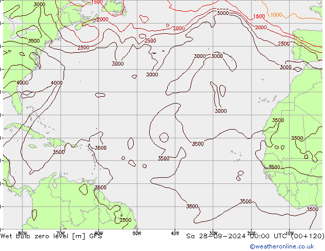 Wet bulb zero level GFS so. 28.09.2024 00 UTC