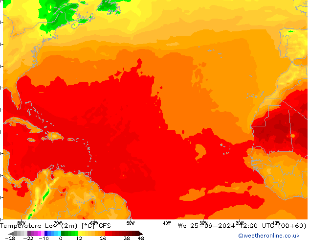 Temperature Low (2m) GFS We 25.09.2024 12 UTC