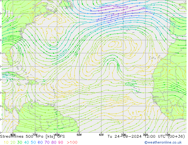 Línea de corriente 500 hPa GFS mar 24.09.2024 12 UTC