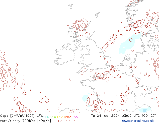 Cape GFS Di 24.09.2024 03 UTC