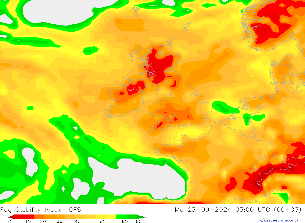 Fog Stability Index GFS pon. 23.09.2024 03 UTC