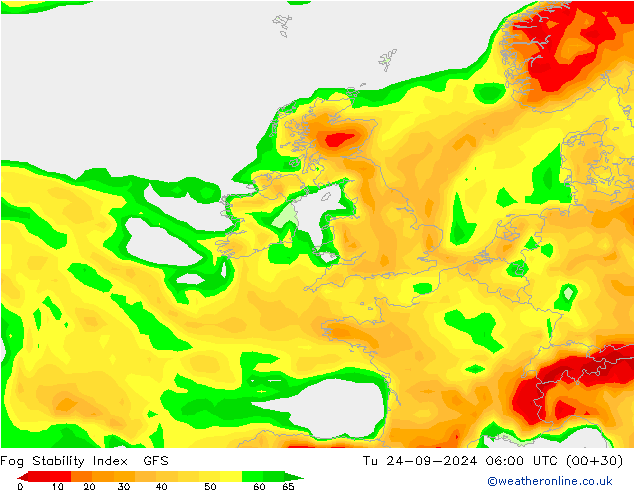 Fog Stability Index GFS Tu 24.09.2024 06 UTC