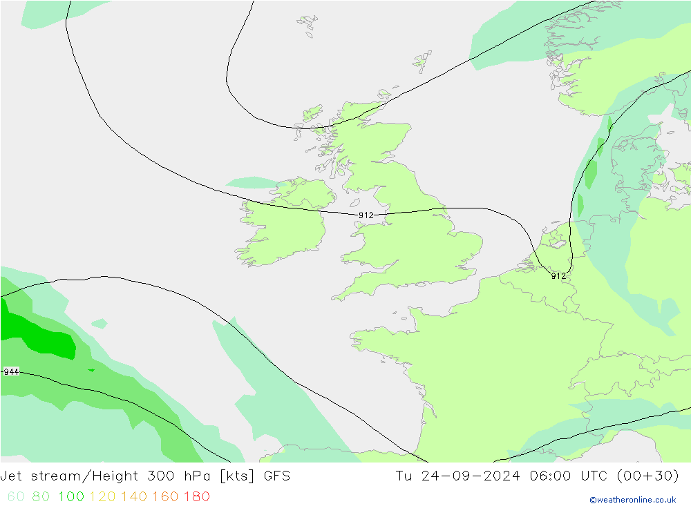 Jet stream/Height 300 hPa GFS Tu 24.09.2024 06 UTC