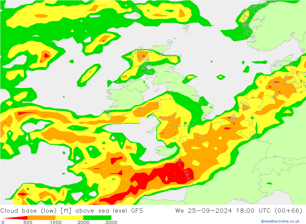 Cloud base (low) GFS St 25.09.2024 18 UTC