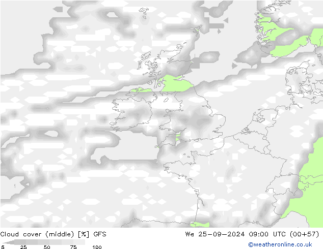 Cloud cover (middle) GFS We 25.09.2024 09 UTC