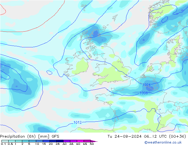 Z500/Regen(+SLP)/Z850 GFS di 24.09.2024 12 UTC