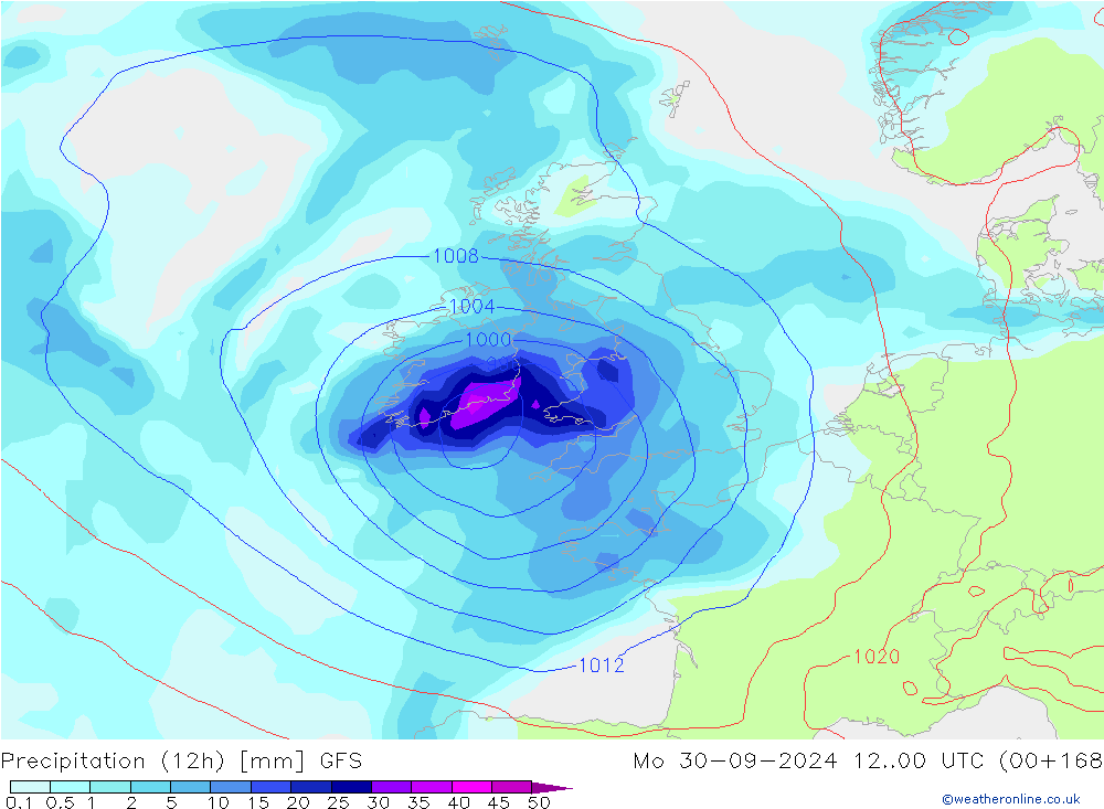 Precipitation (12h) GFS Mo 30.09.2024 00 UTC