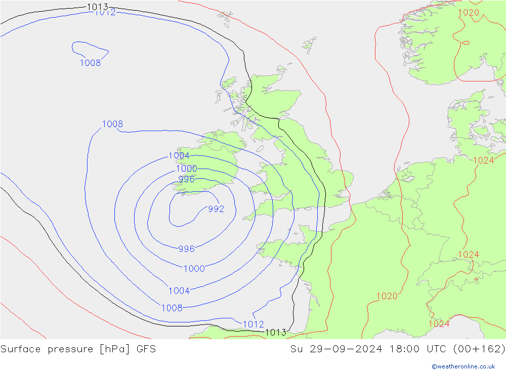 pression de l'air GFS dim 29.09.2024 18 UTC