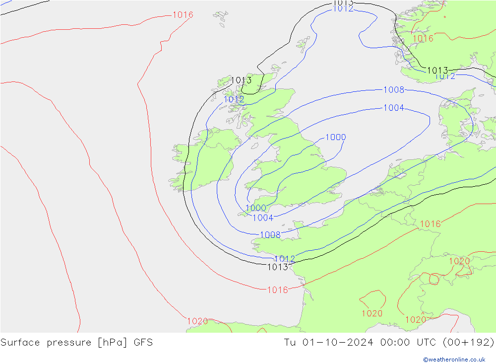 Surface pressure GFS Tu 01.10.2024 00 UTC