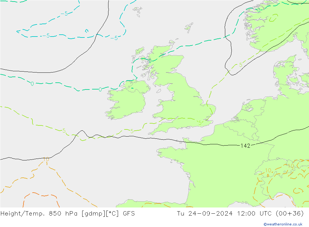 Z500/Rain (+SLP)/Z850 GFS Ter 24.09.2024 12 UTC