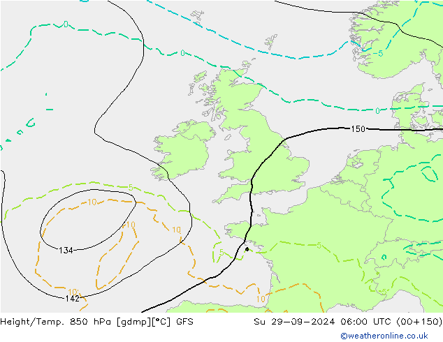 Z500/Rain (+SLP)/Z850 GFS dom 29.09.2024 06 UTC