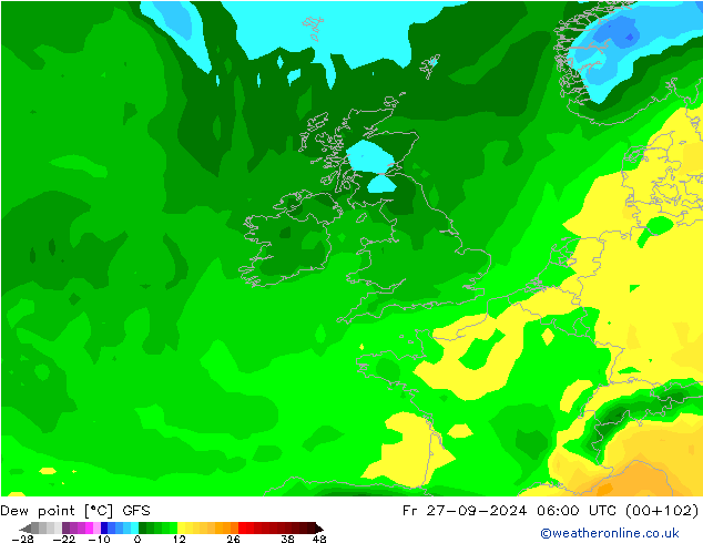 Dew point GFS Fr 27.09.2024 06 UTC