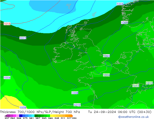 Thck 700-1000 hPa GFS Tu 24.09.2024 06 UTC