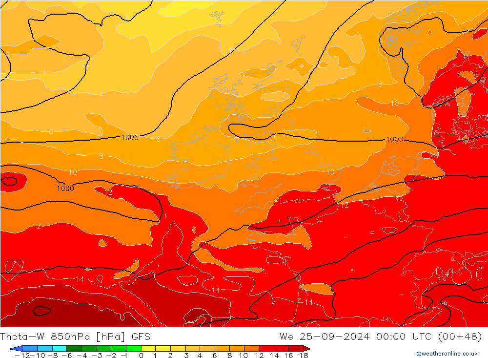 Theta-W 850hPa GFS We 25.09.2024 00 UTC