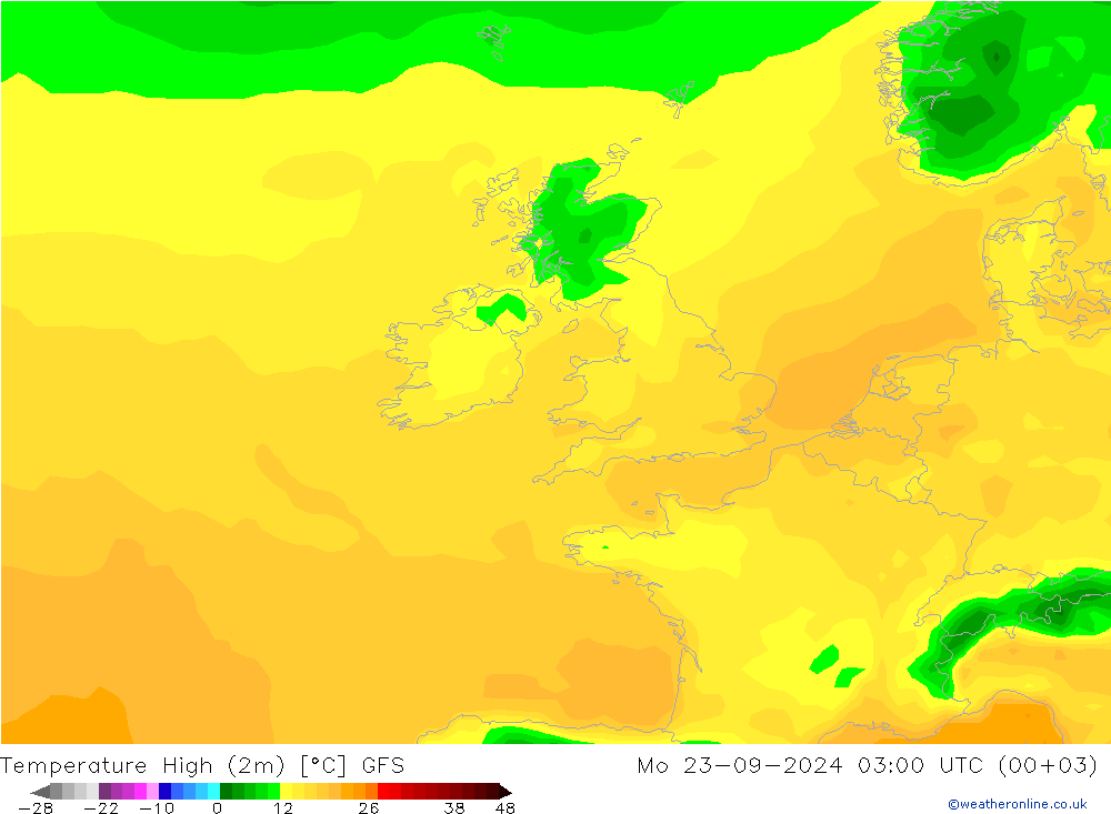 Max.temperatuur (2m) GFS ma 23.09.2024 03 UTC