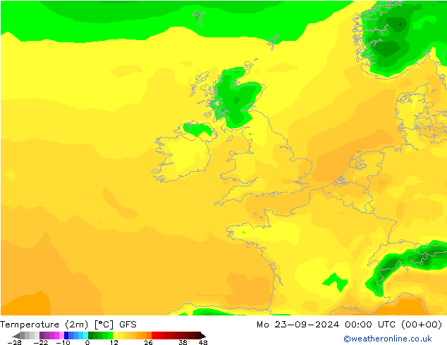 Temperatura (2m) GFS lun 23.09.2024 00 UTC