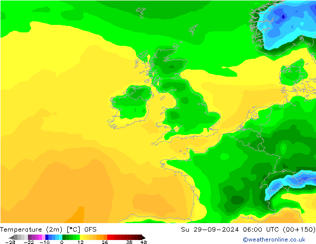 Sıcaklık Haritası (2m) GFS Paz 29.09.2024 06 UTC