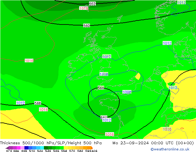 Thck 500-1000hPa GFS Po 23.09.2024 00 UTC