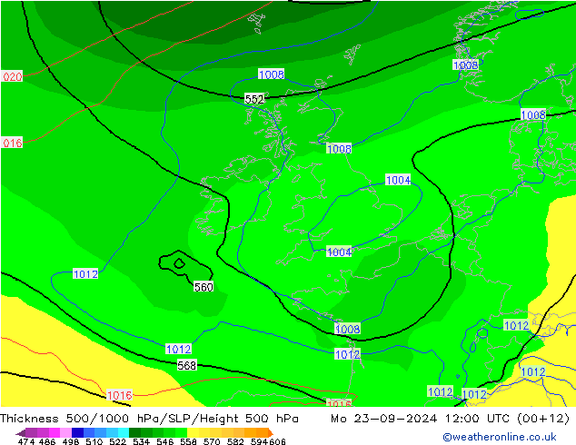 Thck 500-1000hPa GFS Mo 23.09.2024 12 UTC