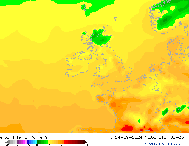 Temp. gruntu GFS wto. 24.09.2024 12 UTC