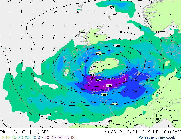 Wind 950 hPa GFS Mo 30.09.2024 12 UTC