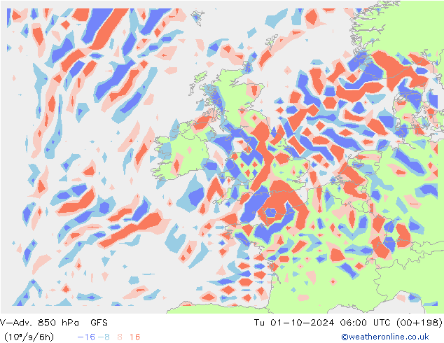 V-Adv. 850 гПа GFS вт 01.10.2024 06 UTC