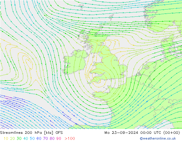 Streamlines 200 hPa GFS Mo 23.09.2024 00 UTC