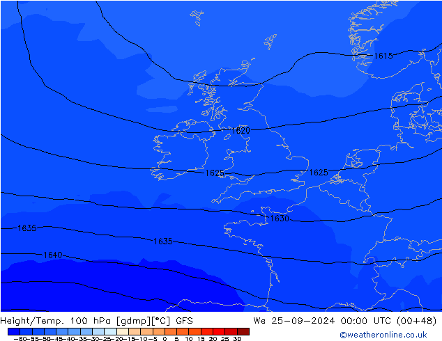 Height/Temp. 100 hPa GFS We 25.09.2024 00 UTC