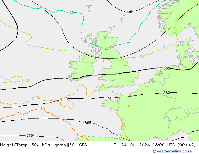 Z500/Rain (+SLP)/Z850 GFS wto. 24.09.2024 18 UTC