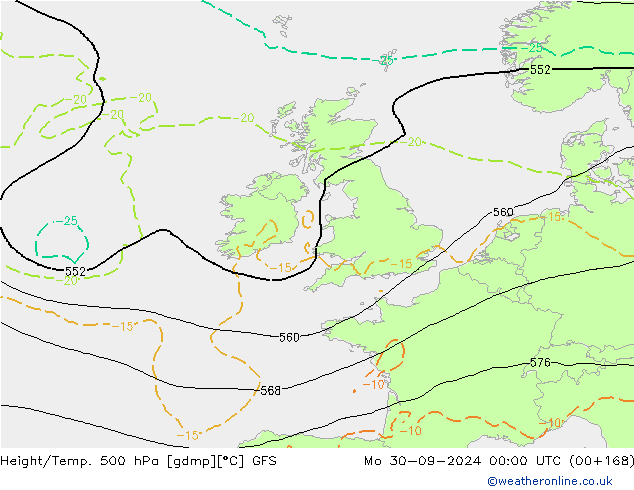 Z500/Rain (+SLP)/Z850 GFS lun 30.09.2024 00 UTC