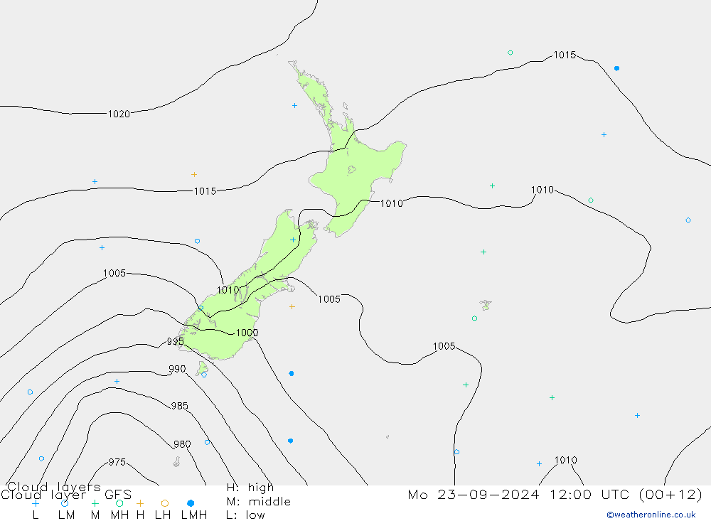 Cloud layer GFS lun 23.09.2024 12 UTC