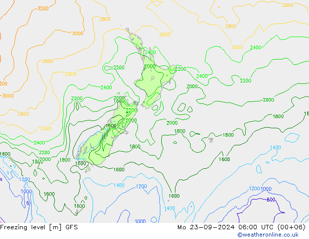 Isoterma de zero graus GFS Seg 23.09.2024 06 UTC