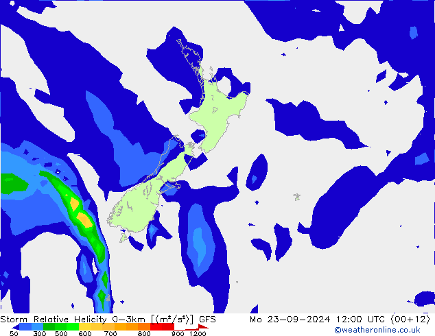 Storm Relative Helicity GFS Po 23.09.2024 12 UTC