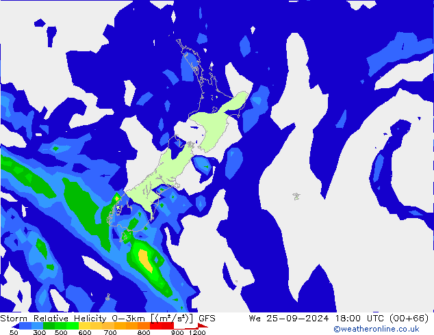 Storm Relative Helicity GFS We 25.09.2024 18 UTC