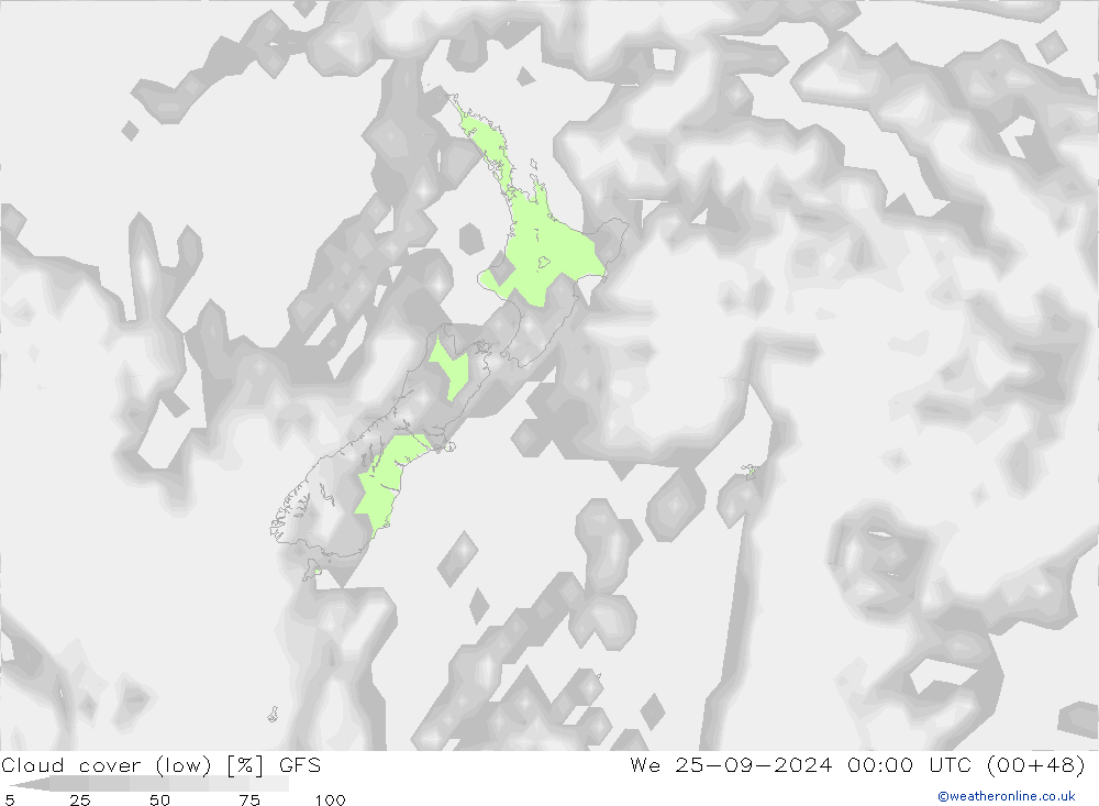 Cloud cover (low) GFS We 25.09.2024 00 UTC