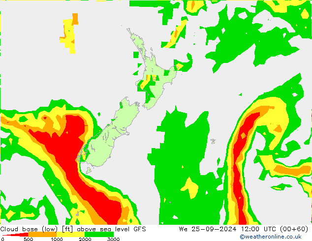 Cloud base (low) GFS We 25.09.2024 12 UTC