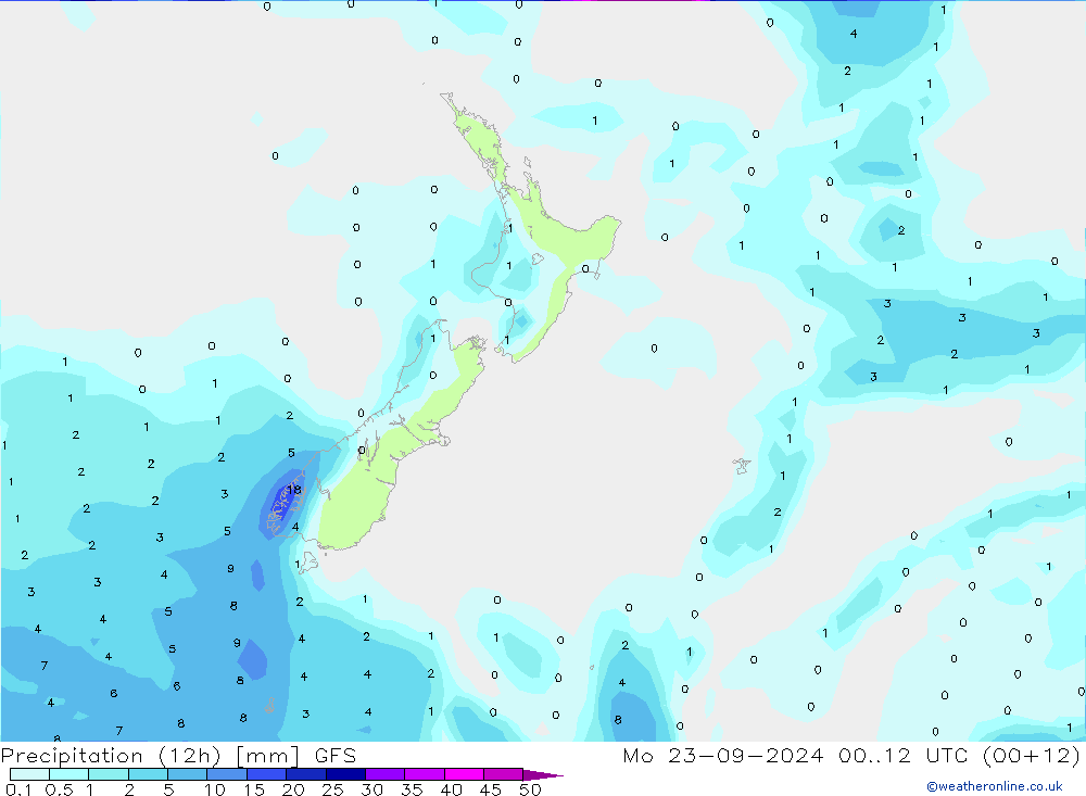 Precipitation (12h) GFS Mo 23.09.2024 12 UTC