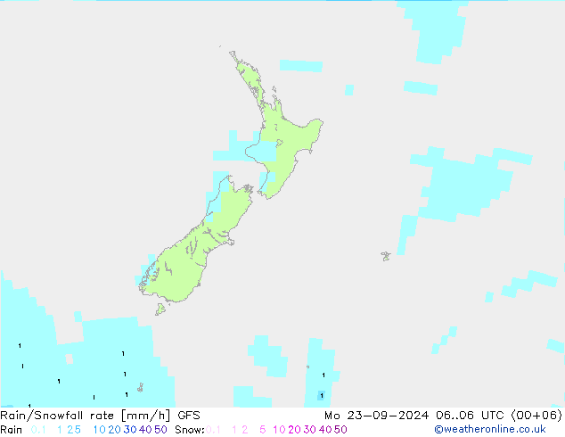 Rain/Snowfall rate GFS  23.09.2024 06 UTC