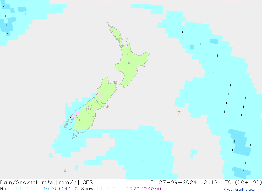 Rain/Snowfall rate GFS Fr 27.09.2024 12 UTC